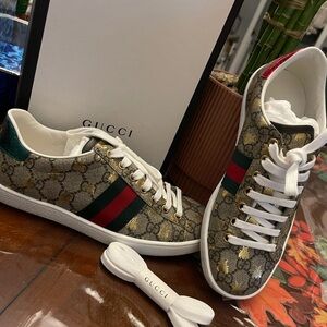 Gucci Gold and Green Monogram Sneakers